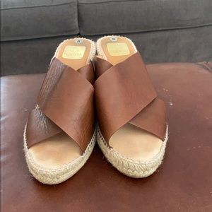 Brown leather wedges